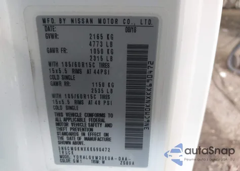 2019 Nissan Nv200 Sv from USA, damaged, VIN 3N6CM0KNXKK690472
